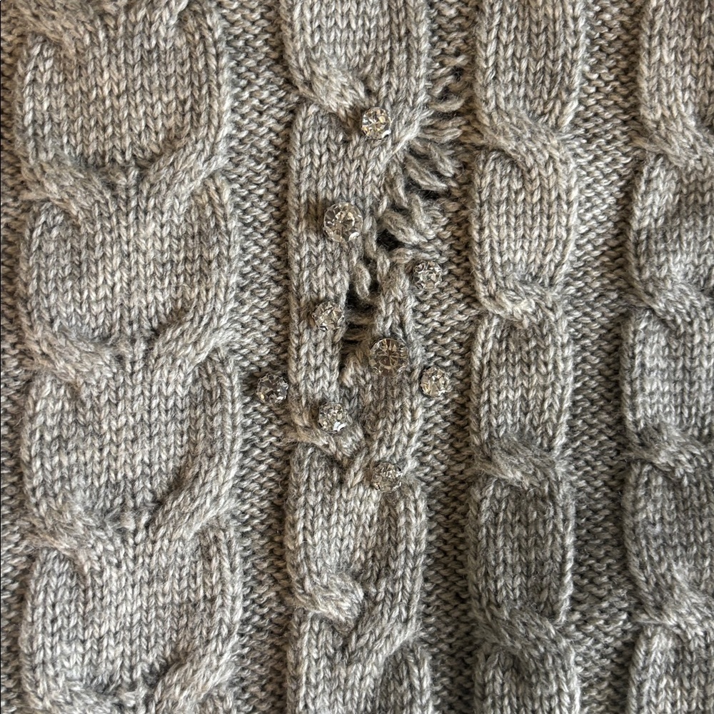 Zara High Neck Destroyed Crystal Studded Cable Knit Sweater In Gray Large Nwot View 5